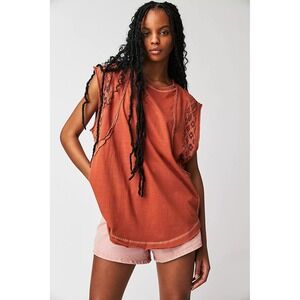 Free People Distressed Lace Inset Tank Top Sleeveless Rust S